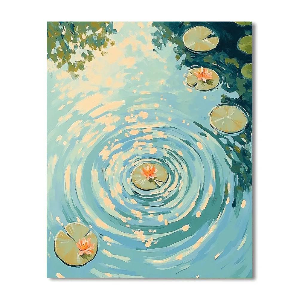 Claude Monet Inspired Sunlit Lilies On Ripple Drift paint by numbers