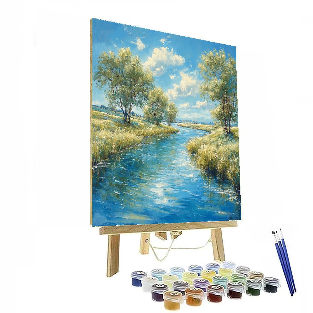 Claude Monet Inspired River Curve Under Summer Sky Number painting