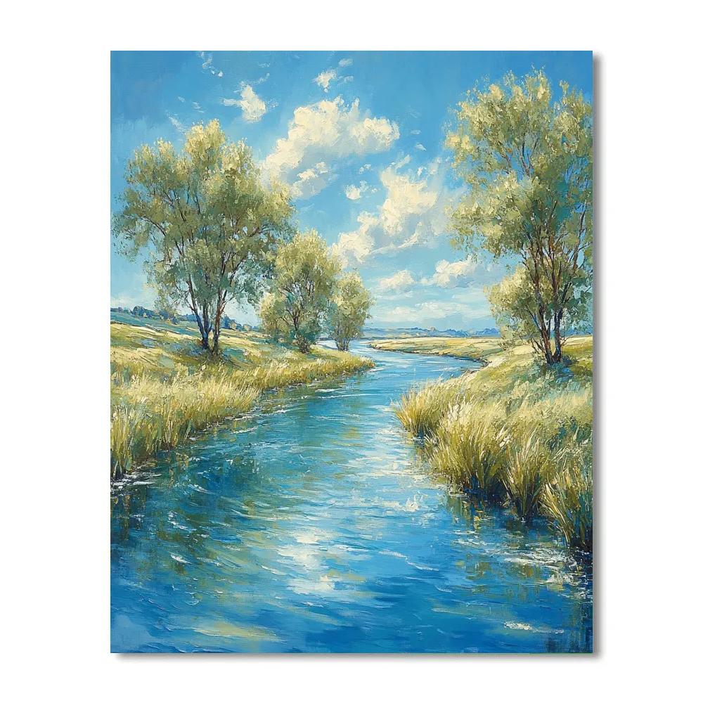 Claude Monet Inspired River Curve Under Summer Sky Number painting