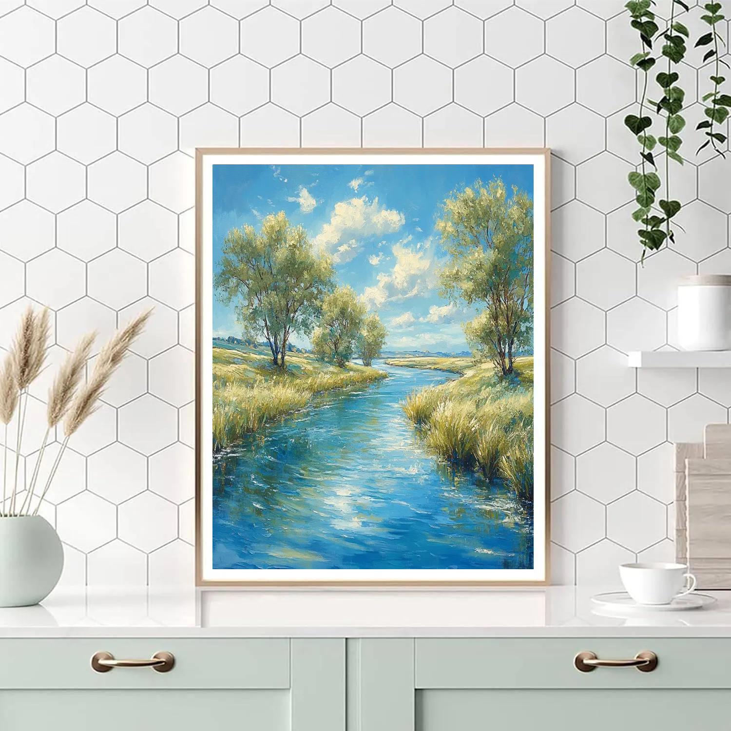 Claude Monet Inspired River Curve Under Summer Sky Number painting
