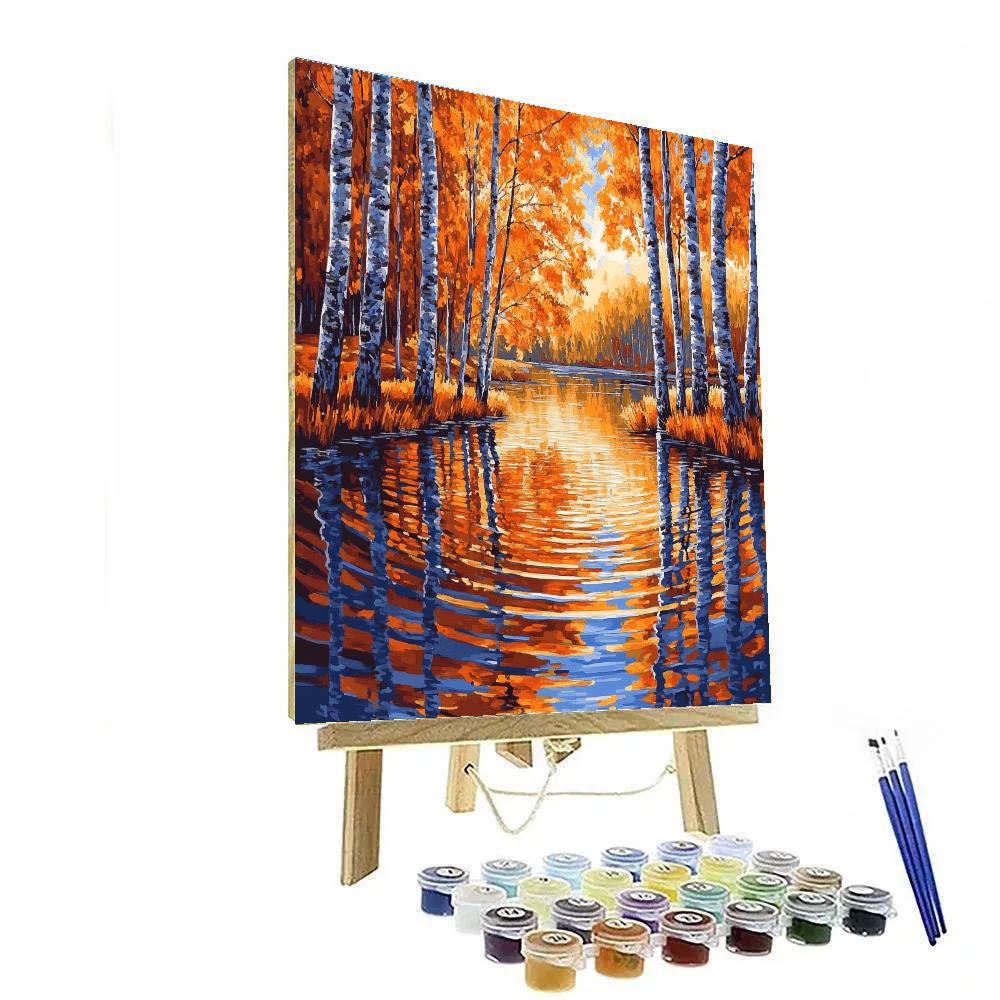Claude Monet Inspired Autumn Poplars Reflecting Fire Painting by numbers kit