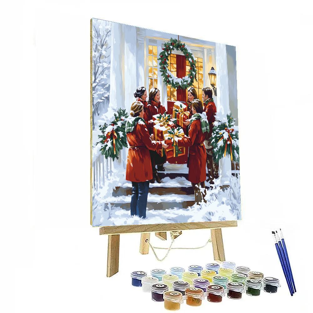 Snowy Porch Gift Huddle Paint by numbers art
