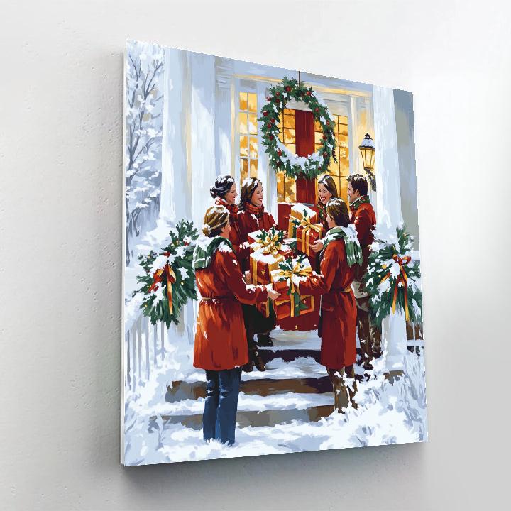 Snowy Porch Gift Huddle Paint by numbers art
