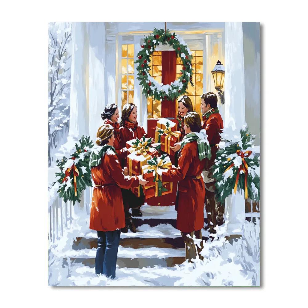 Snowy Porch Gift Huddle Paint by numbers art