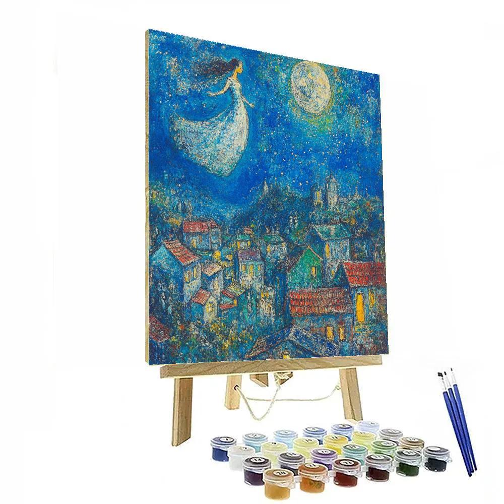 Marc Chagall Inspired Lovers Over Town paint by numbers