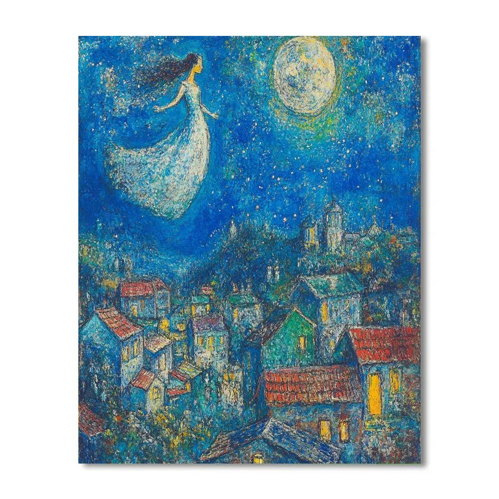 Marc Chagall Inspired Lovers Over Town paint by numbers