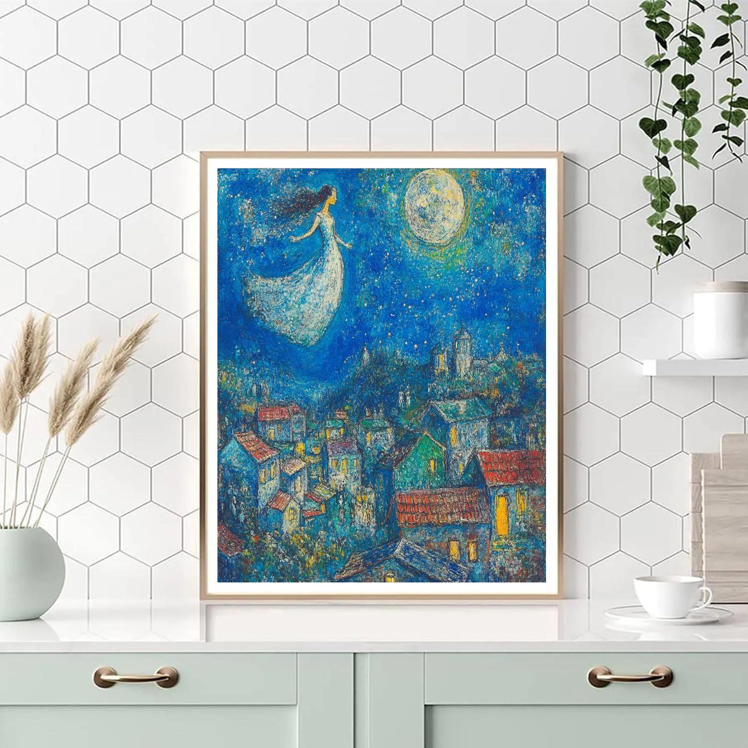Marc Chagall Inspired Lovers Over Town paint by numbers