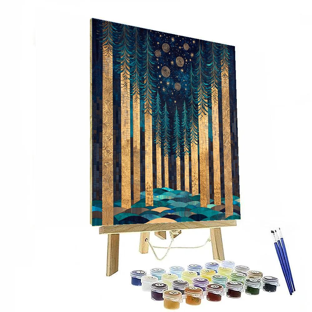 Gustav Klimt Inspired Nocturne In Gilded Pines paint by numbers