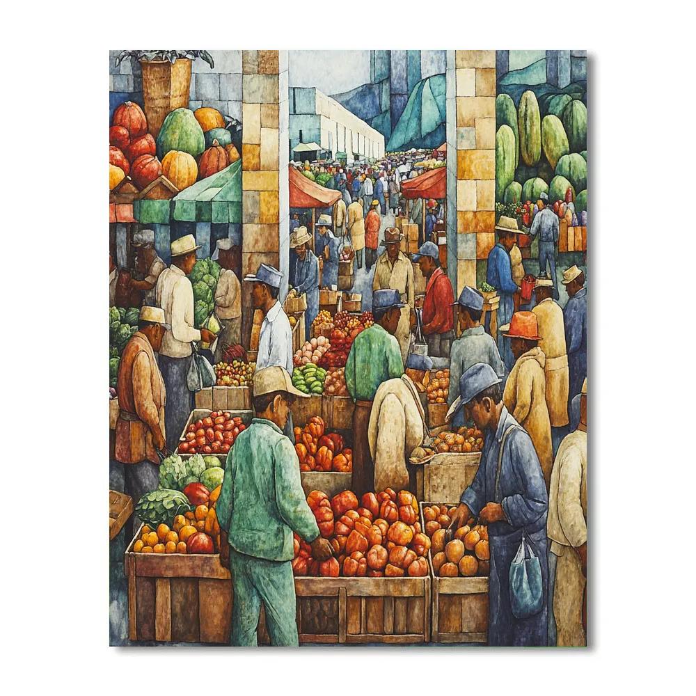 Diego Rivera Inspired Market Scene Numbered painting kits