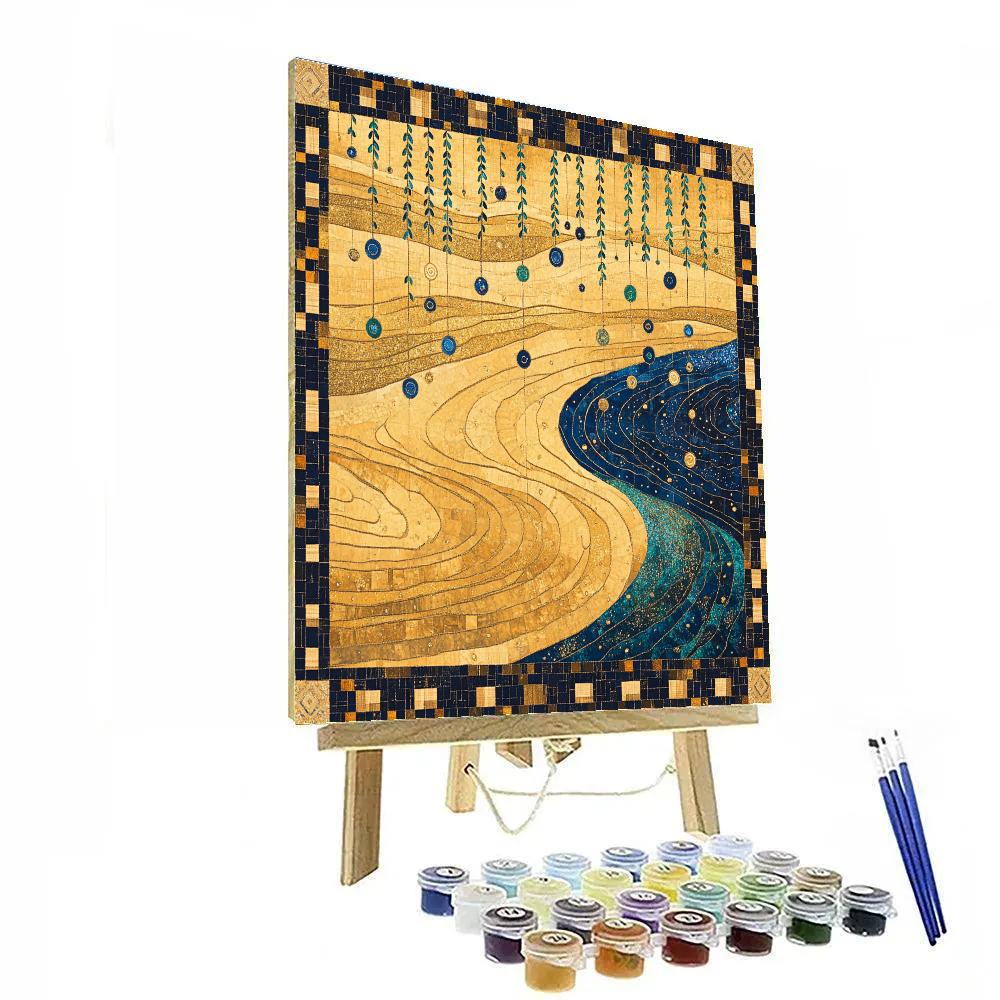 Gustav Klimt Inspired Sapphire Rain Over Gold Fields paint by numbers