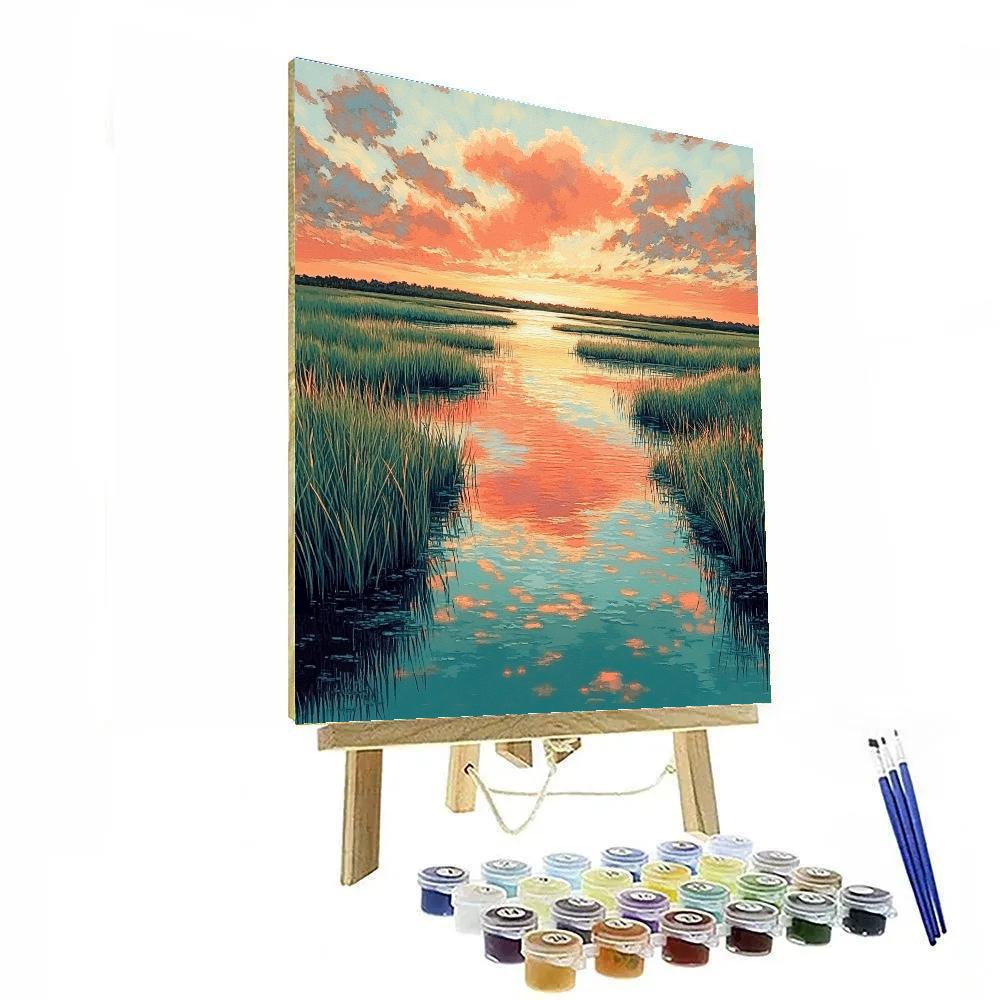 Claude Monet Inspired Marsh Sunset Rose Glow paint by numbers