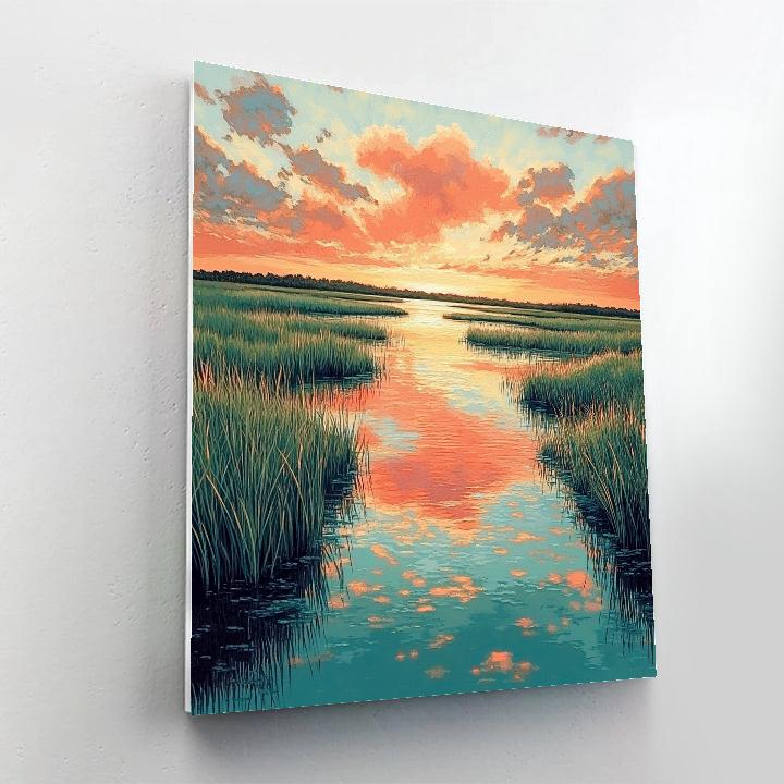 Claude Monet Inspired Marsh Sunset Rose Glow paint by numbers