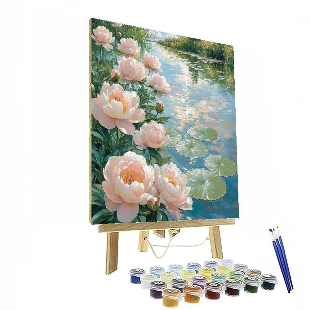 Claude Monet Inspired Garden Peonies Near Pond DIY paint by numbers