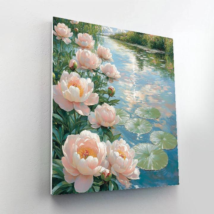 Claude Monet Inspired Garden Peonies Near Pond DIY paint by numbers