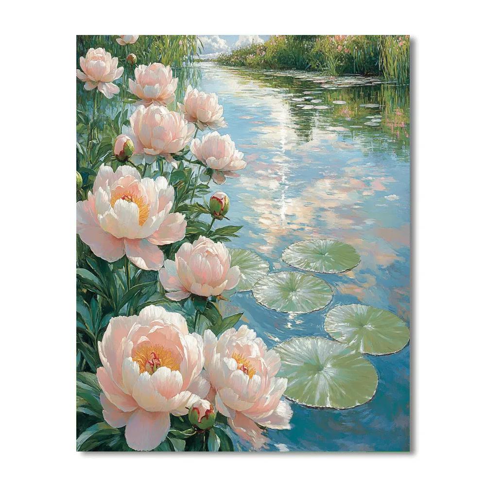 Claude Monet Inspired Garden Peonies Near Pond DIY paint by numbers