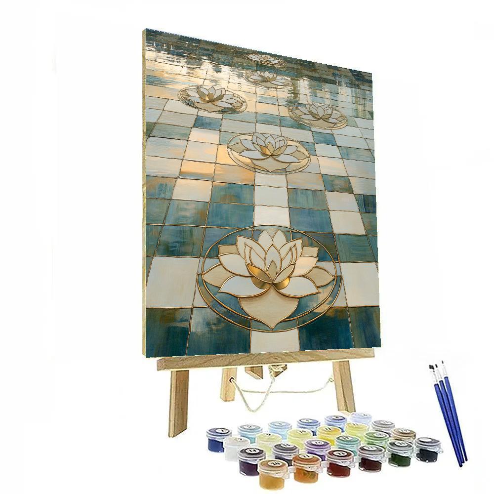 Gustav Klimt Inspired Golden Lotus Reflection Grid Paint by numbers art