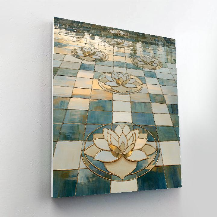Gustav Klimt Inspired Golden Lotus Reflection Grid Paint by numbers art