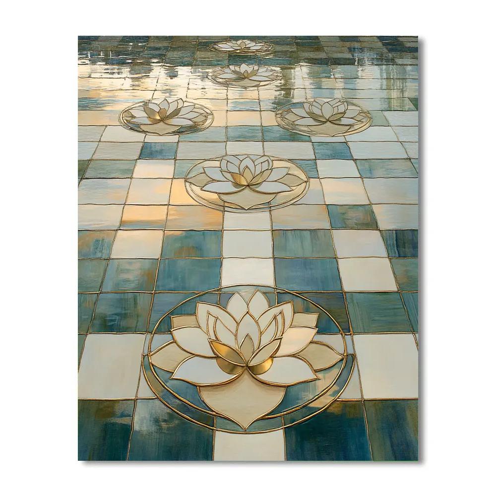 Gustav Klimt Inspired Golden Lotus Reflection Grid Paint by numbers art