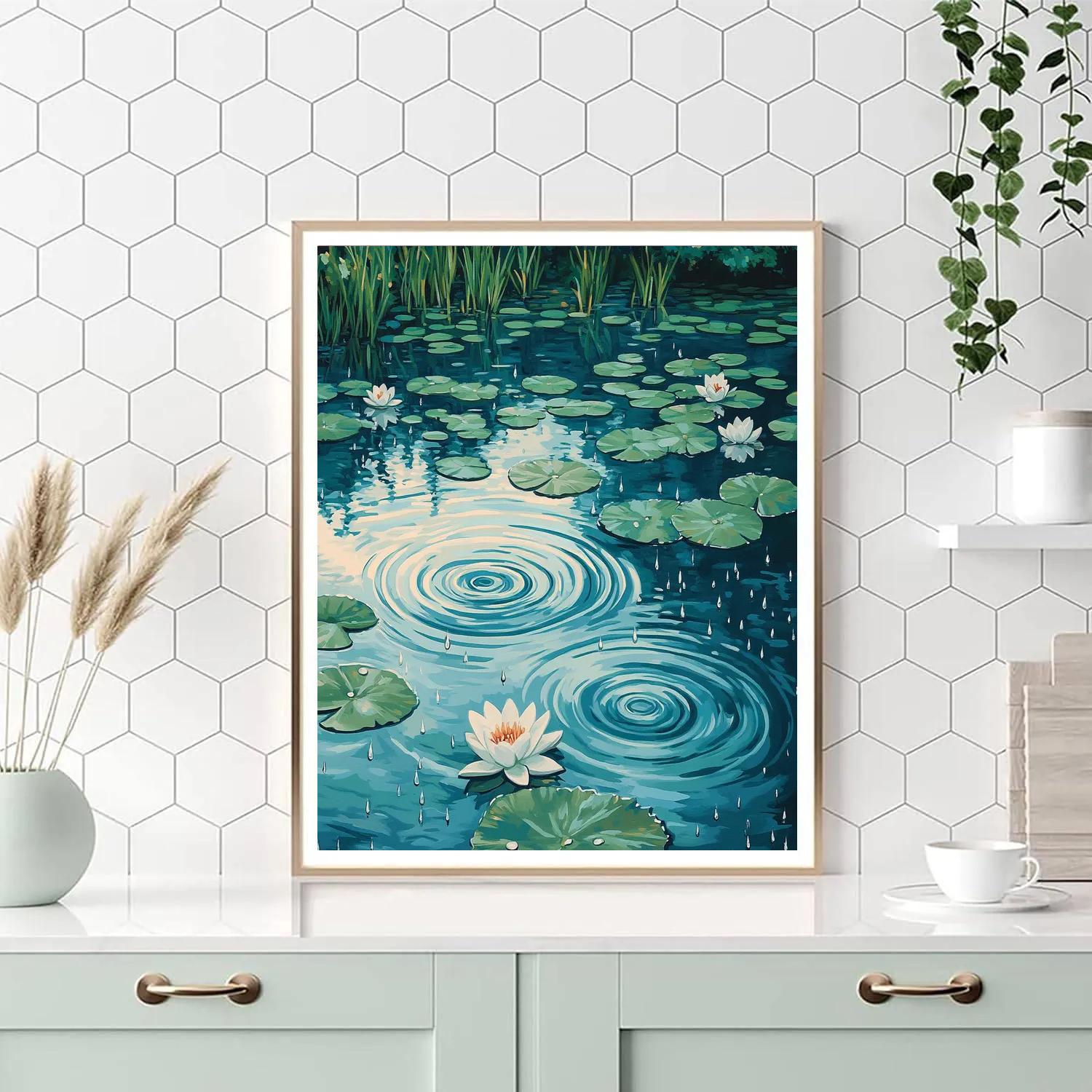 Claude Monet Inspired Water Lilies Rain Circles Painting by numbers kit