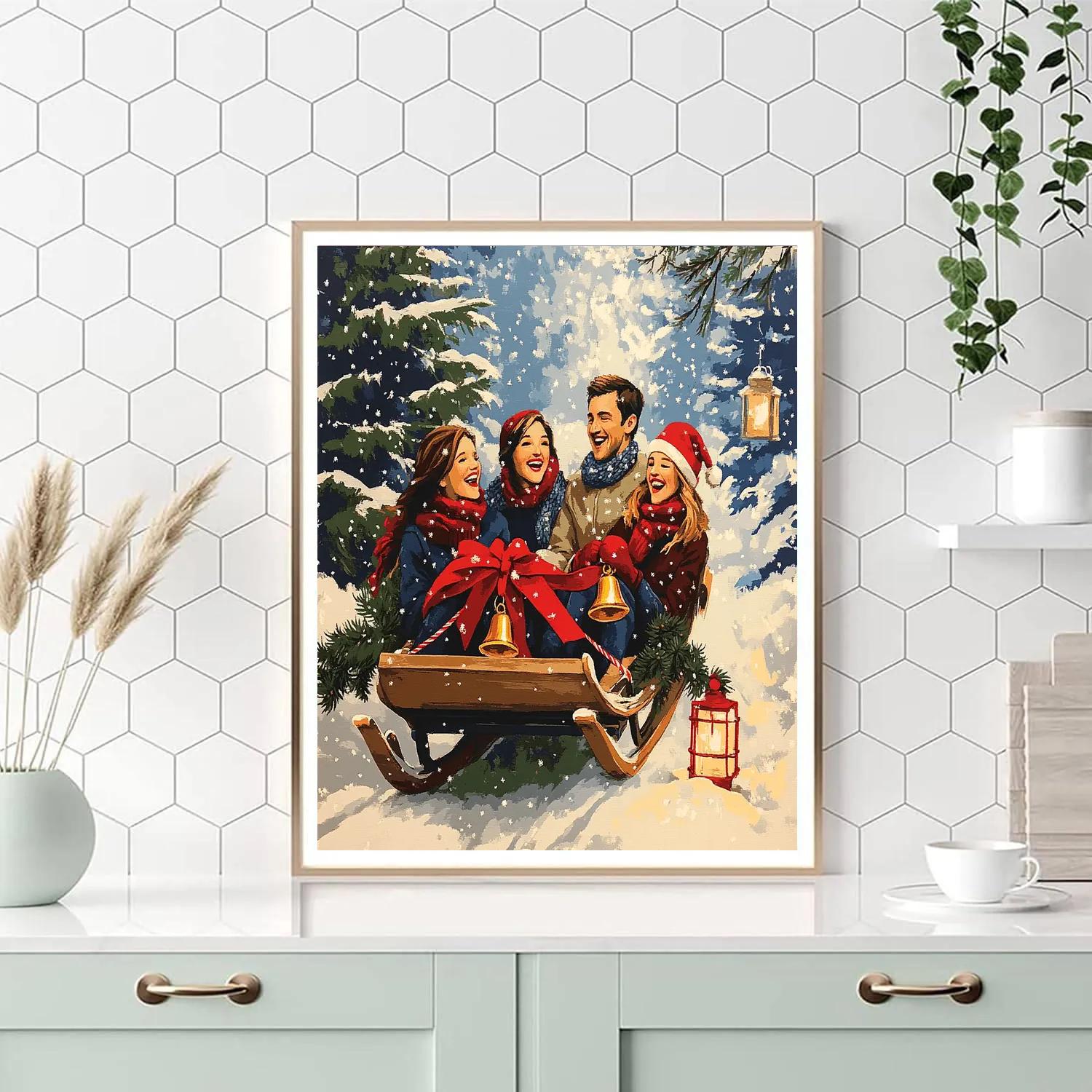 Ribbon Tied Sled Ride Painting by numbers kit