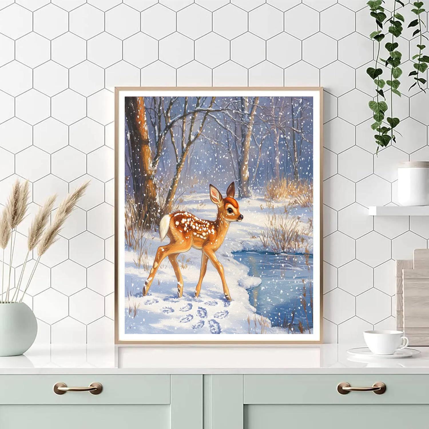 Bambi First Snow Meadow Walk Disney Inspired Paint by numbers art