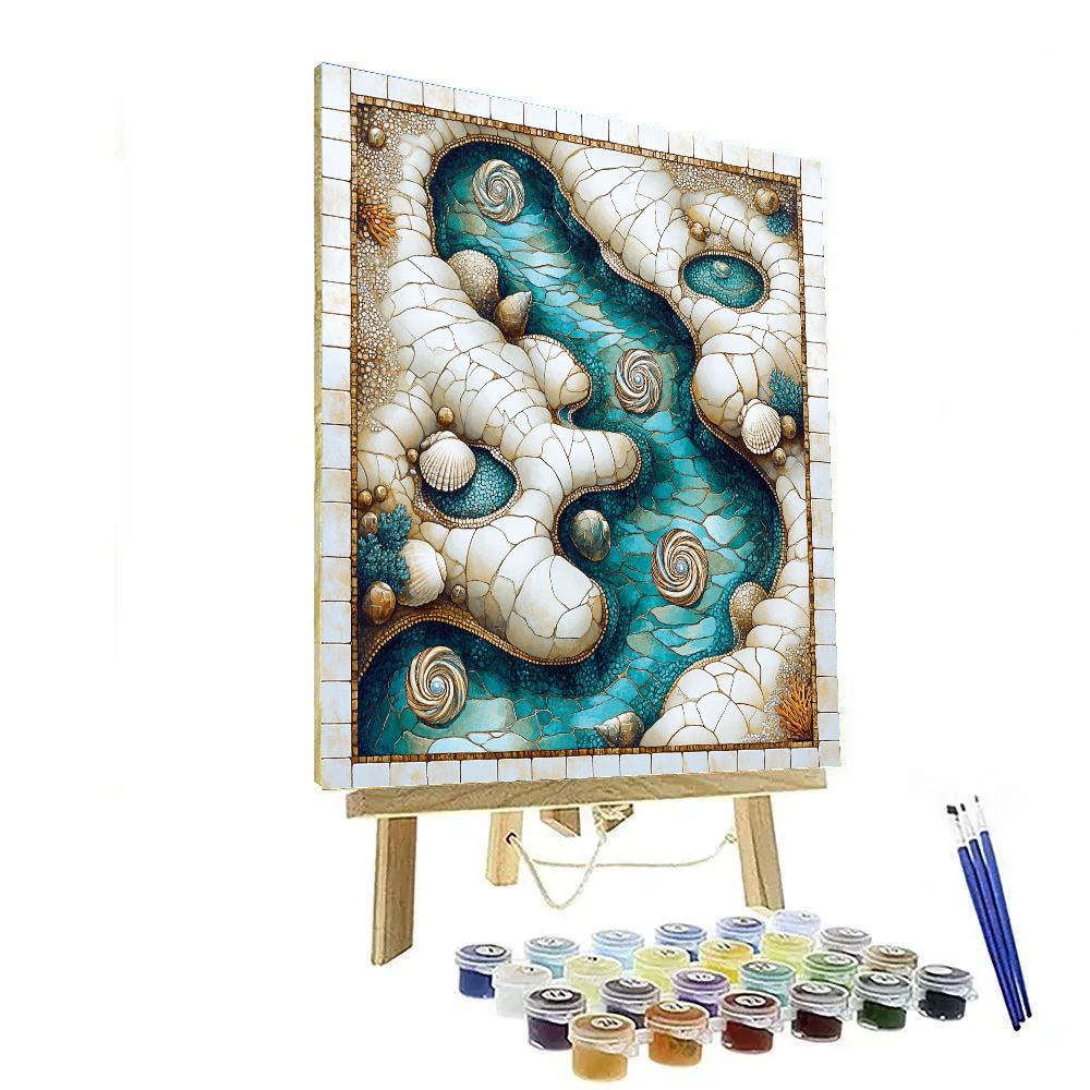 Gustav Klimt Inspired Pearl And Gold Tidepool Tiles Number painting