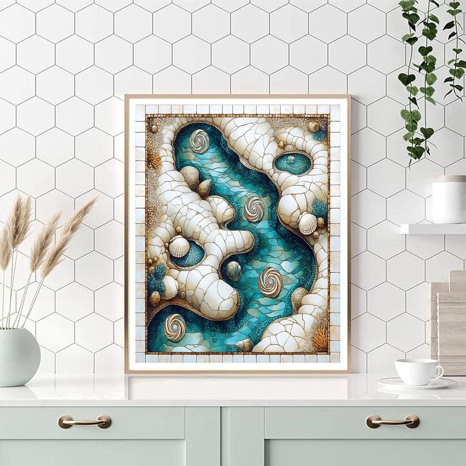Gustav Klimt Inspired Pearl And Gold Tidepool Tiles Number painting
