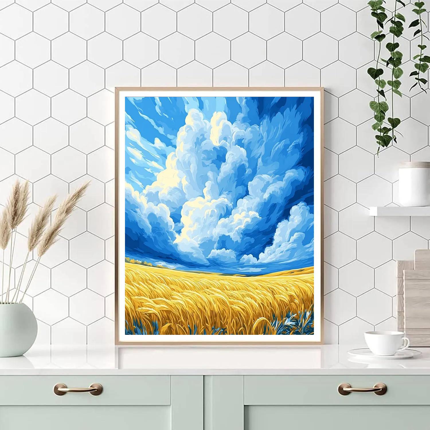 Claude Monet Inspired Cloud Bank Over Wheat DIY paint by numbers