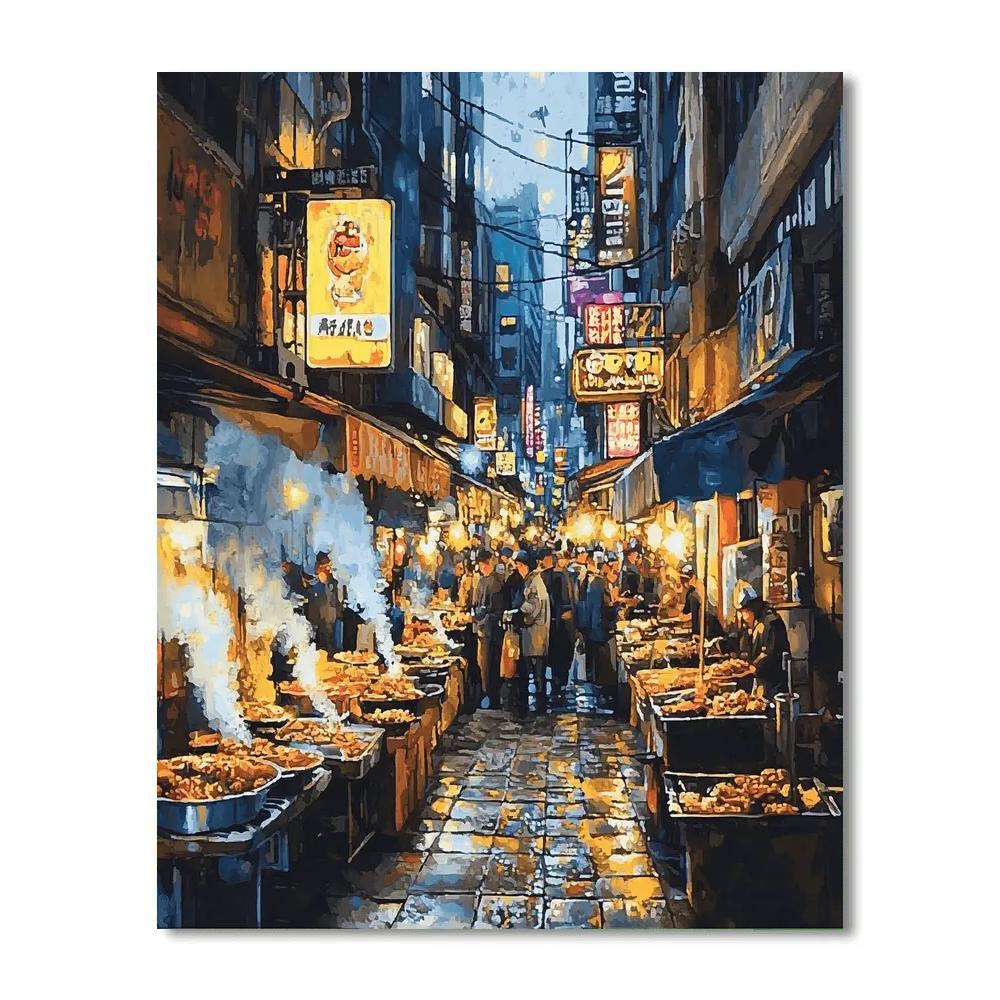 Seoul Night Market Alley South Korea paint by numbers