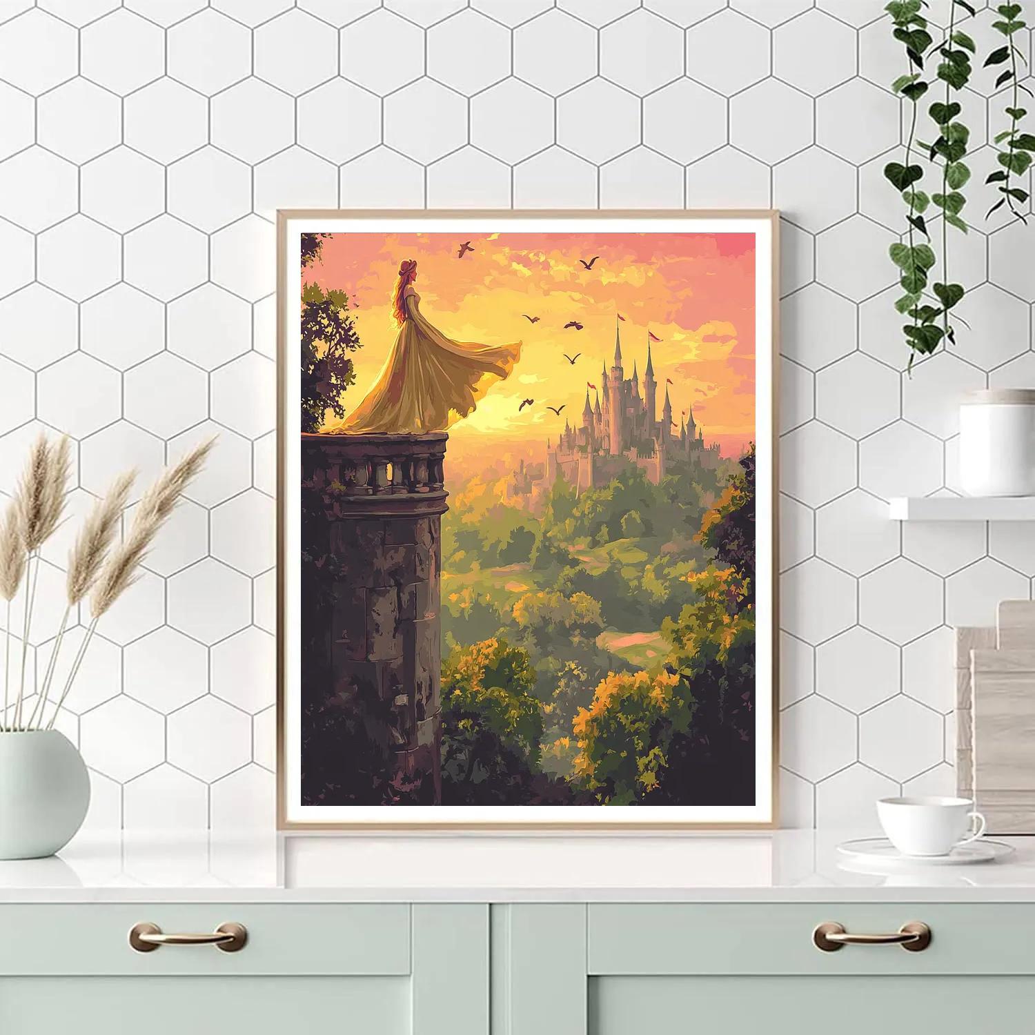 Aurora Sunrise Castle Balcony Disney Inspired DIY paint by numbers