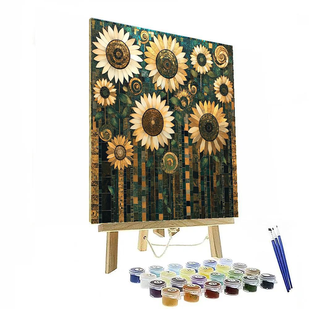 Gustav Klimt Inspired Radiant Sunflower Mosaic Field Numbered painting kits