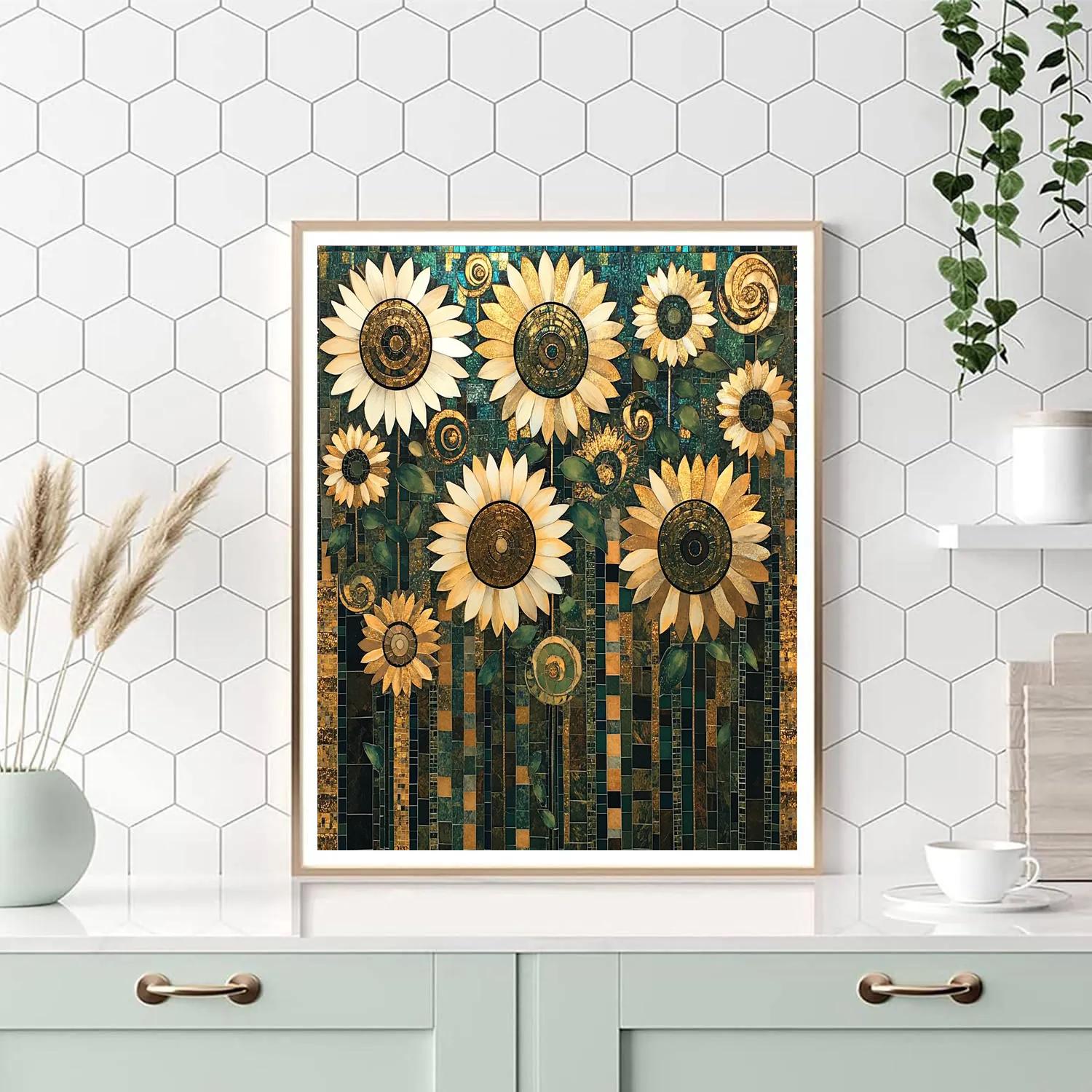 Gustav Klimt Inspired Radiant Sunflower Mosaic Field Numbered painting kits