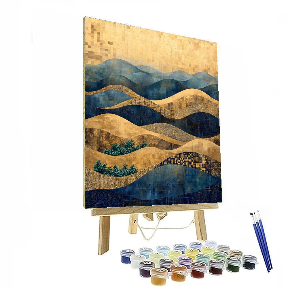 Gustav Klimt Inspired Indigo Mist Over Golden Hills Number painting