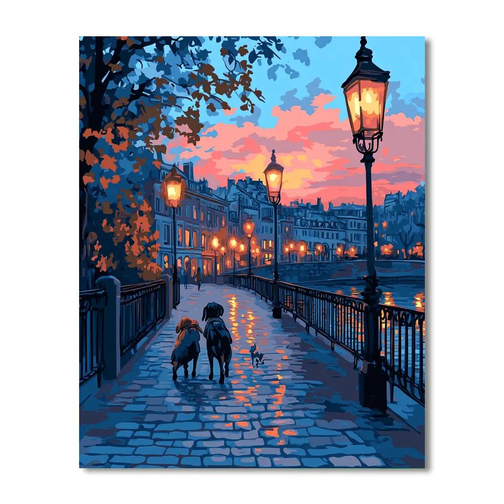 Lady And Tramp City Bridge Stroll Disney Inspired painting number kit