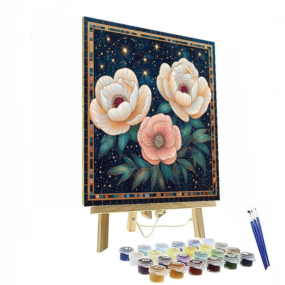 Gustav Klimt Inspired Gilded Peony Constellation Paint by numbers art