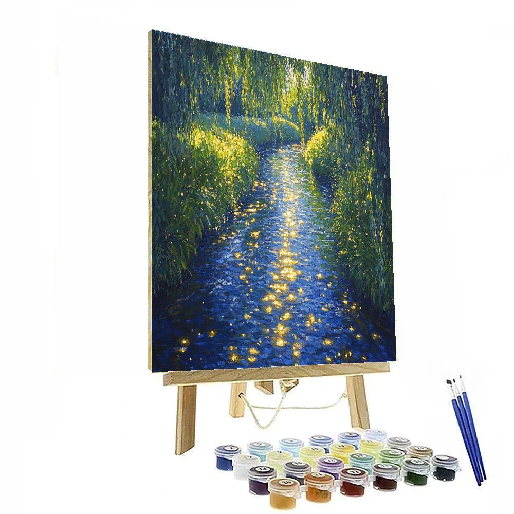 Claude Monet Inspired Spring Stream Among Willows paint by color