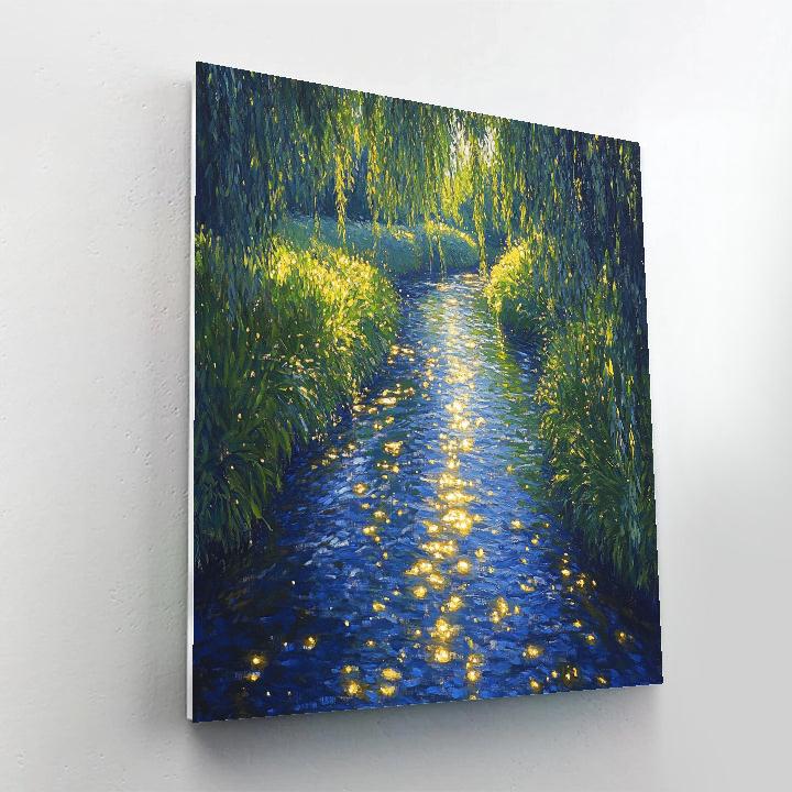 Claude Monet Inspired Spring Stream Among Willows paint by color