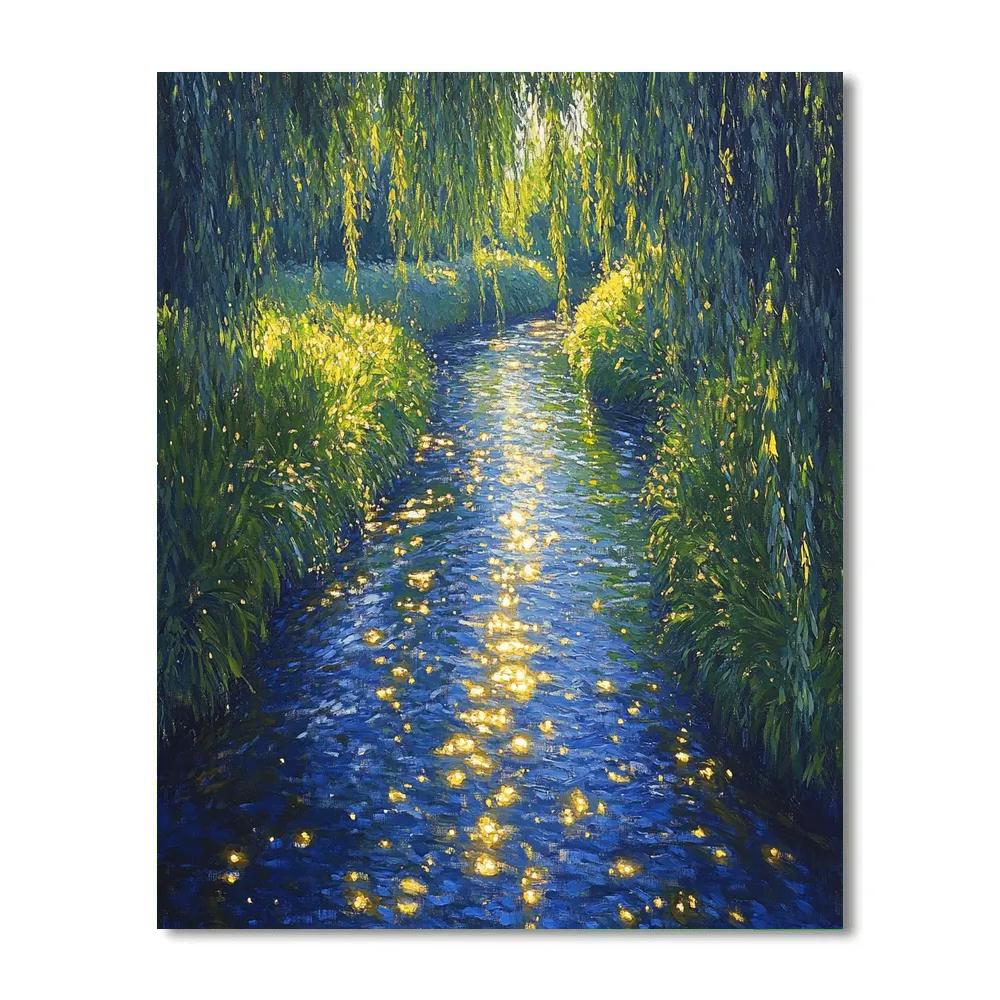 Claude Monet Inspired Spring Stream Among Willows paint by color