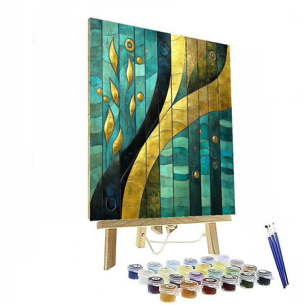 Gustav Klimt Inspired Golden Algae Drift Symphony paint by color