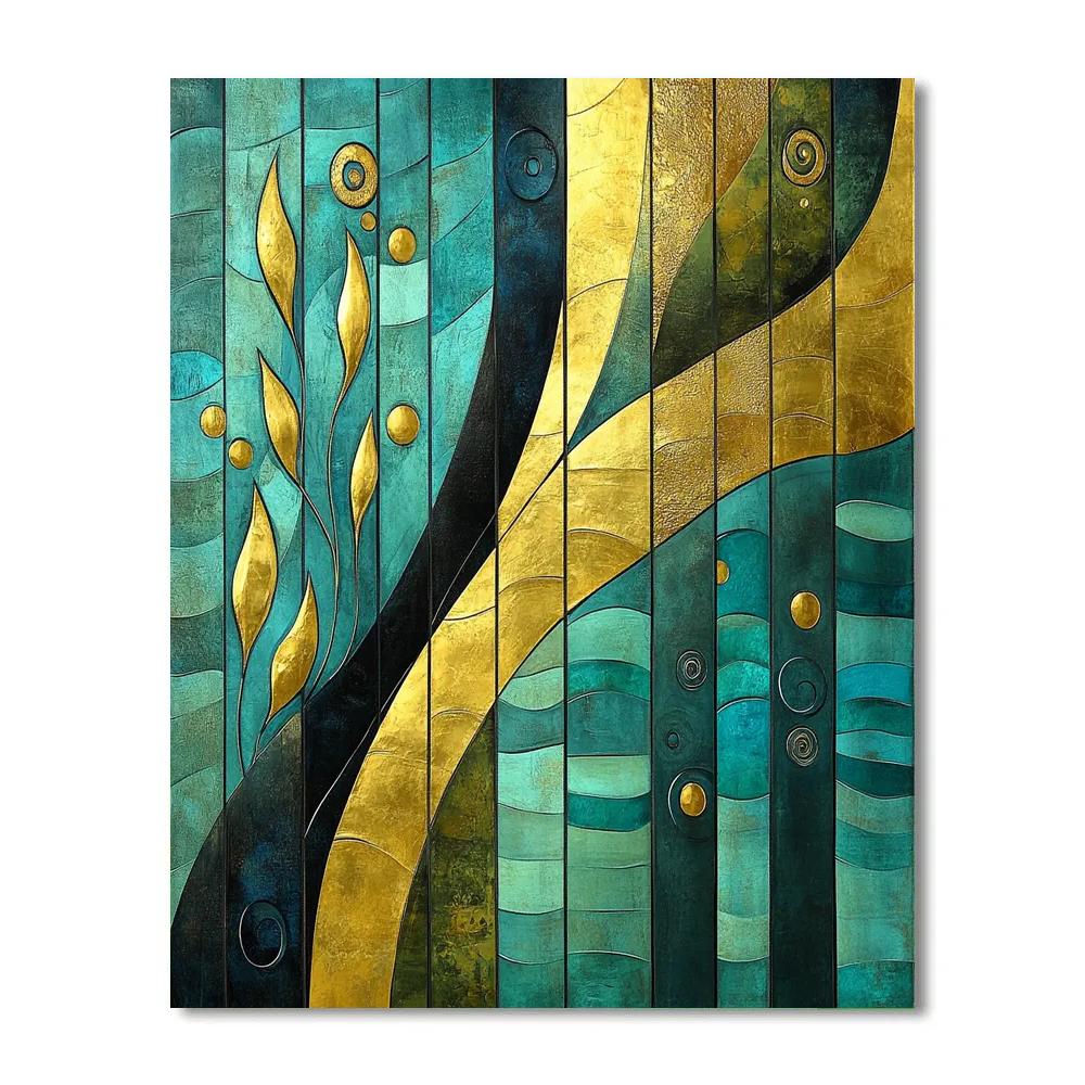 Gustav Klimt Inspired Golden Algae Drift Symphony paint by color