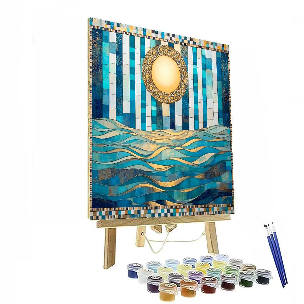 Gustav Klimt Inspired Golden Dawn Over Patterned Sea paint by number