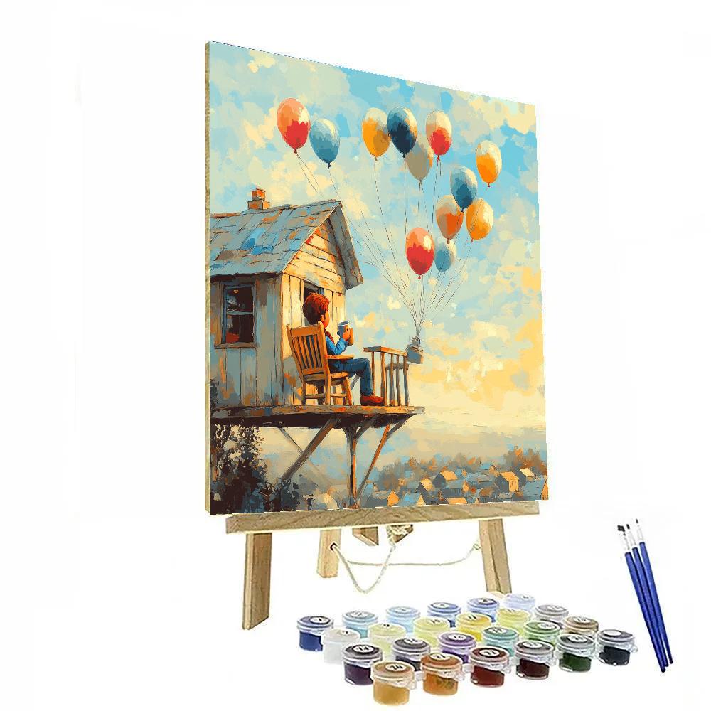 Carl Fredricksen Balloon Porch Morning Disney Inspired paint by color