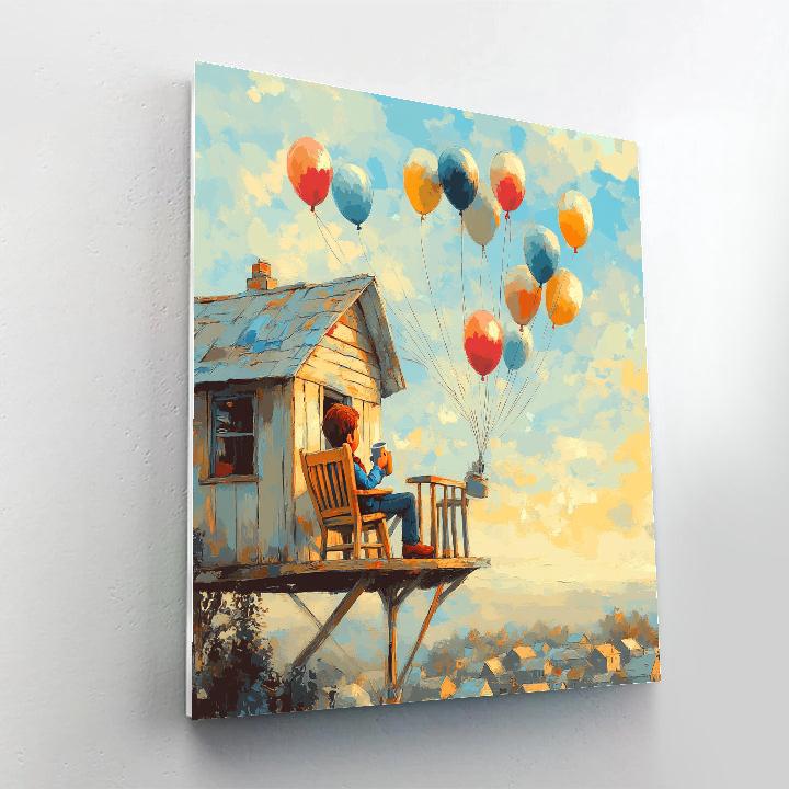 Carl Fredricksen Balloon Porch Morning Disney Inspired paint by color