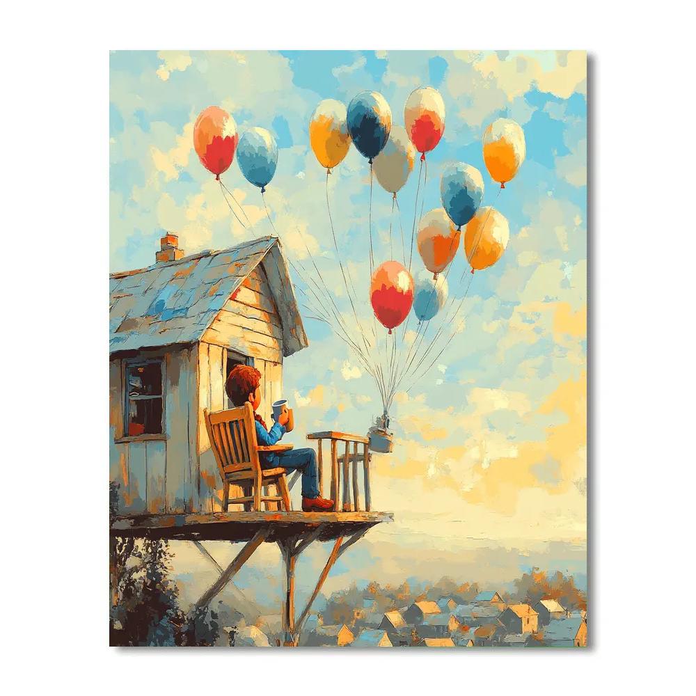 Carl Fredricksen Balloon Porch Morning Disney Inspired paint by color