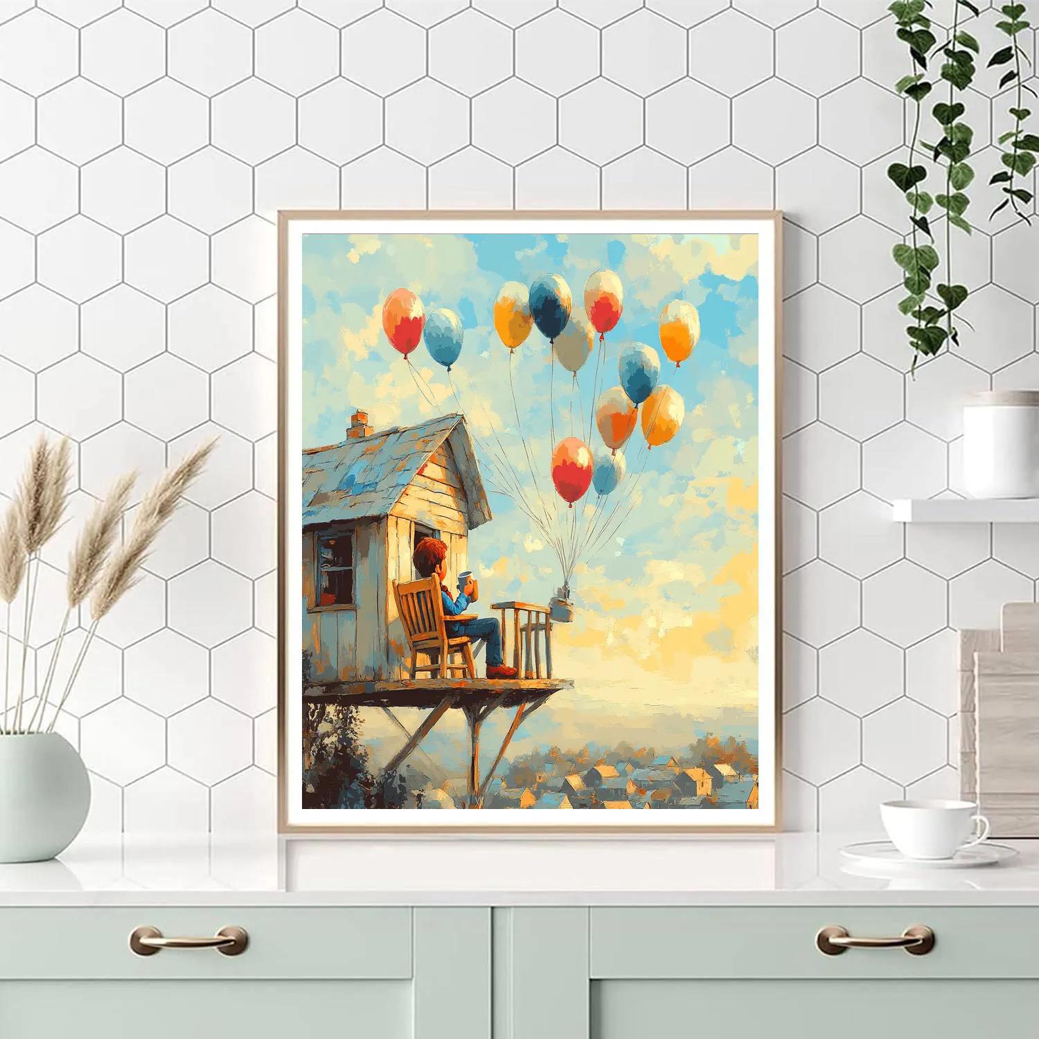Carl Fredricksen Balloon Porch Morning Disney Inspired paint by color