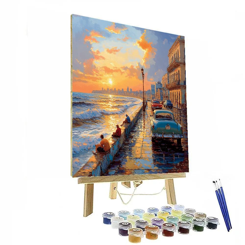 Havana Malecón Sunset Cuba Painting by numbers kit