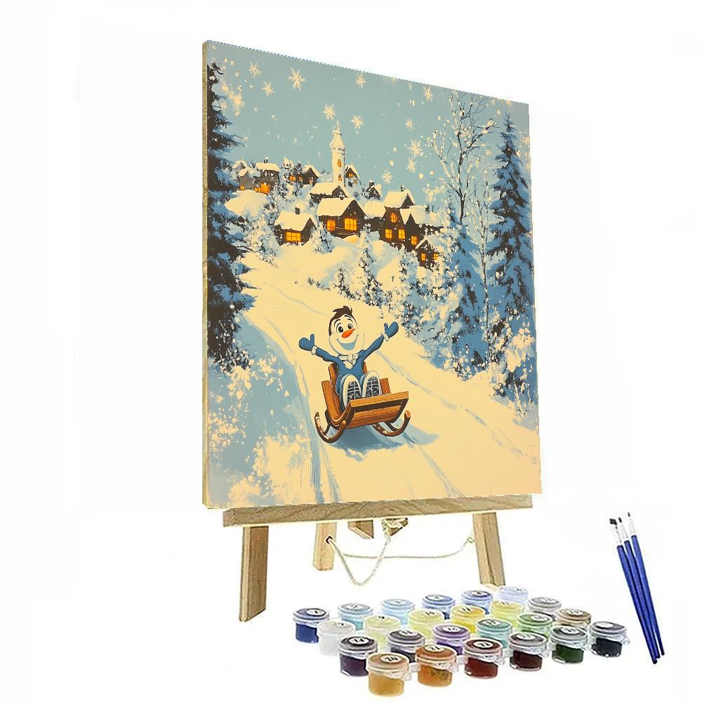 Olaf Winter Village Sled Ride Disney Inspired painting number kit