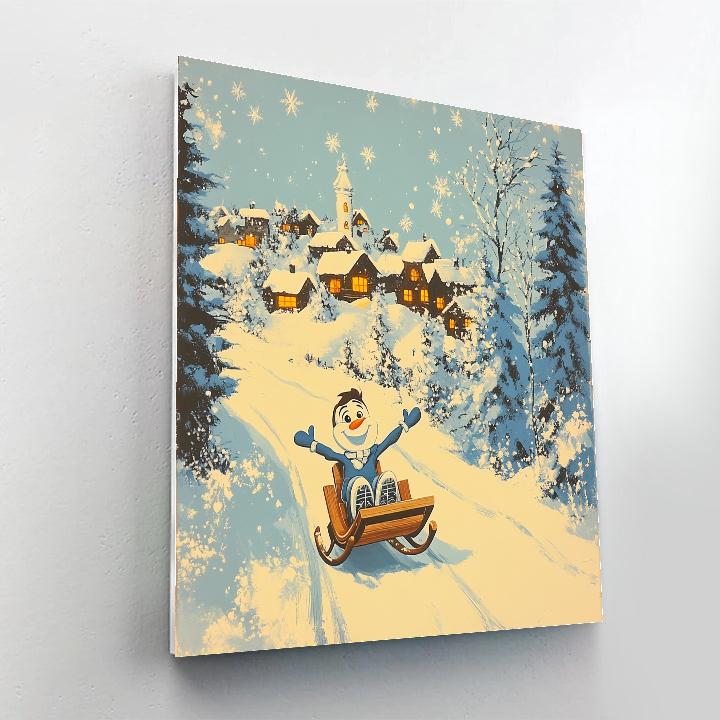 Olaf Winter Village Sled Ride Disney Inspired painting number kit