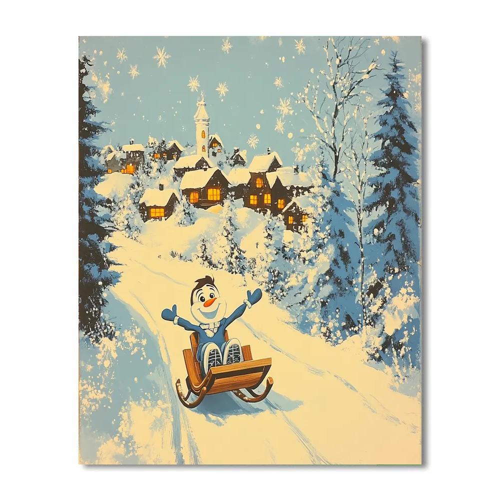 Olaf Winter Village Sled Ride Disney Inspired painting number kit