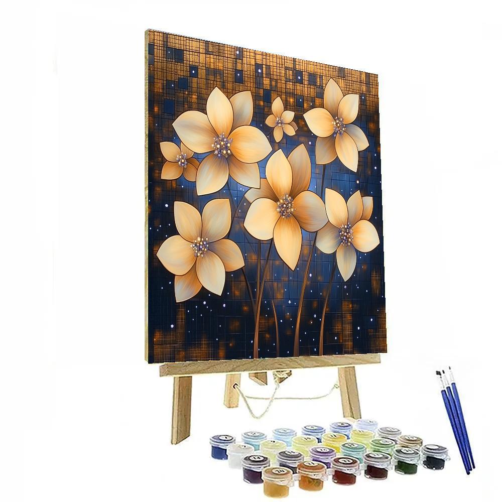 Gustav Klimt Inspired Ivory Blossom Over Gold Night paint by number